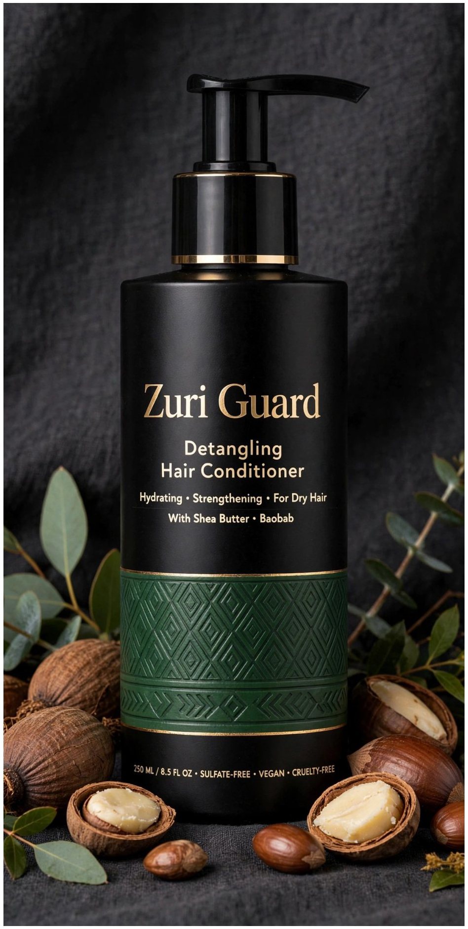 ZURI GUARD product photography with olive editorial styling